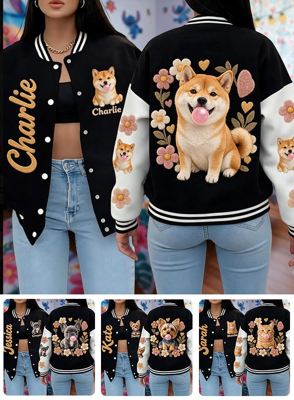 Personalized Tan & White Adult Shiba Inu Varsity Jacket Dog Owner Gift