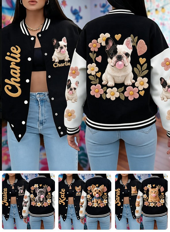 Personalized Black and White French Bulldog Varsity Jacket Dog Owner Gift