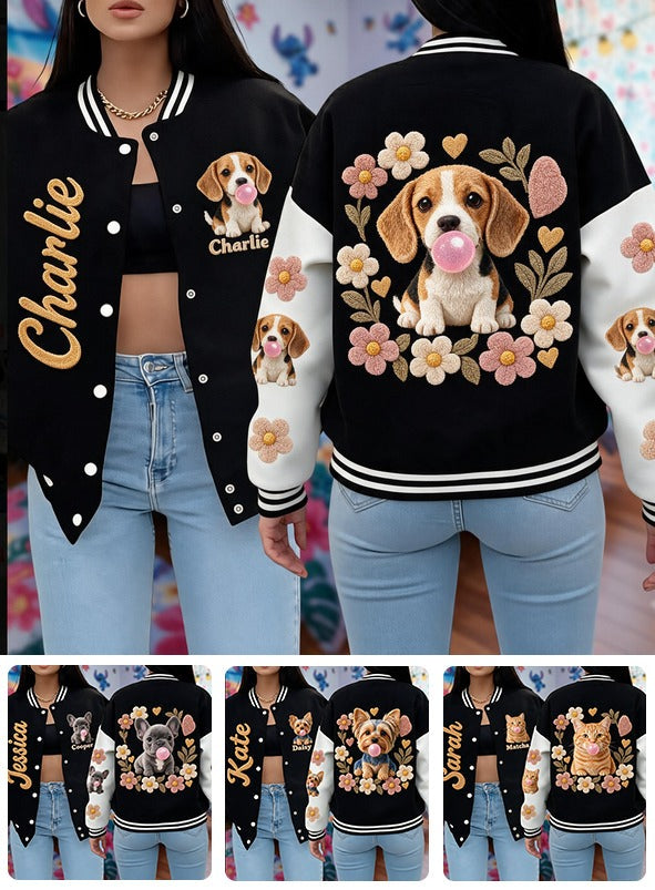 Personalized Tricolor Adult Beagle Varsity Jacket Dog Lover Streetwear