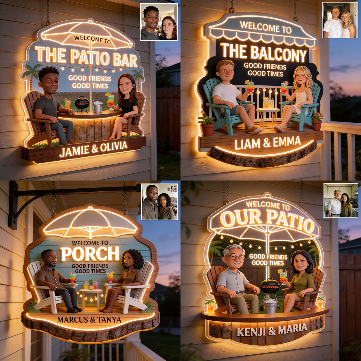 Personalized Black Couple Patio LED Light Acrylic Sign Backyard Decor