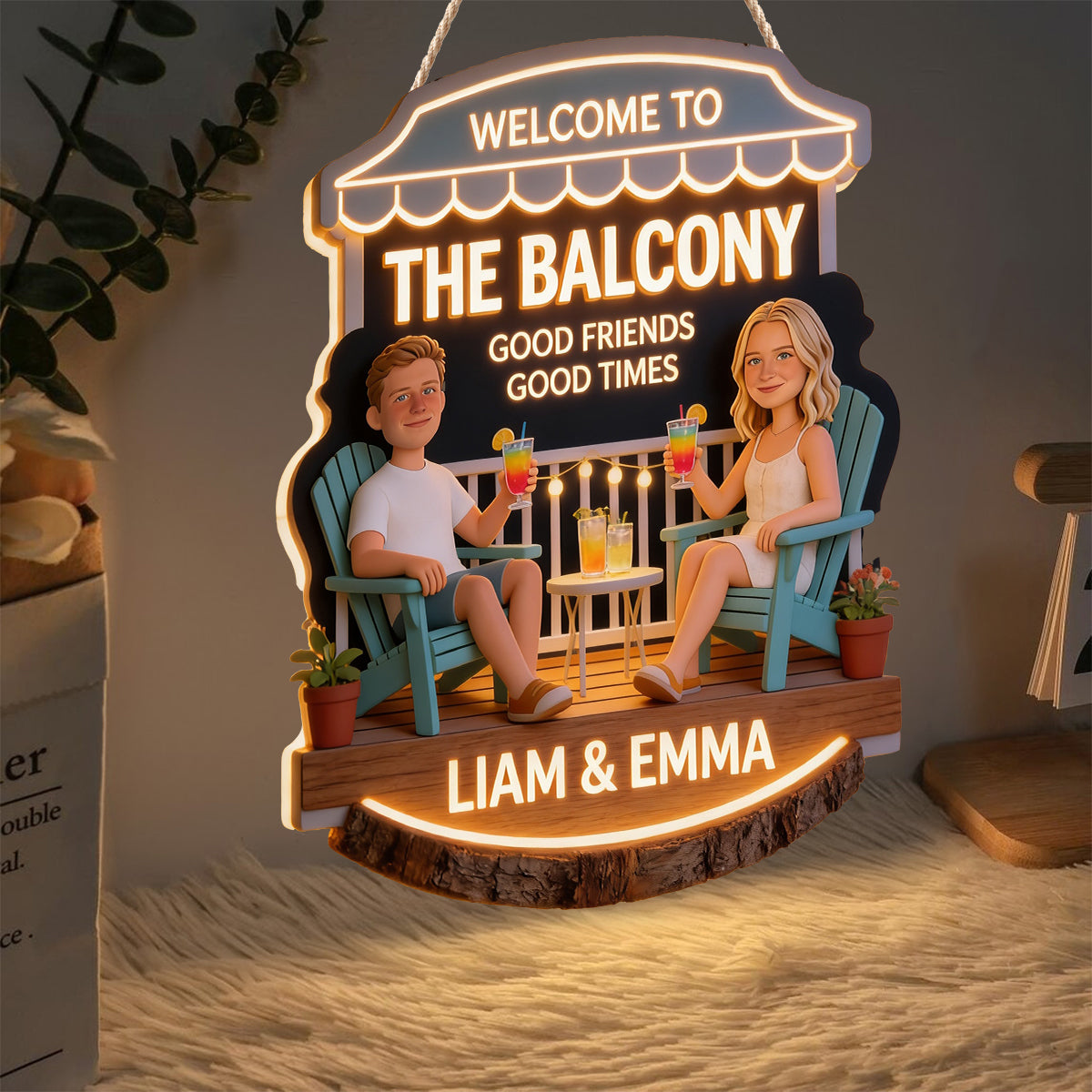 Personalized Couple Backyard Patio LED Light Acrylic Sign
