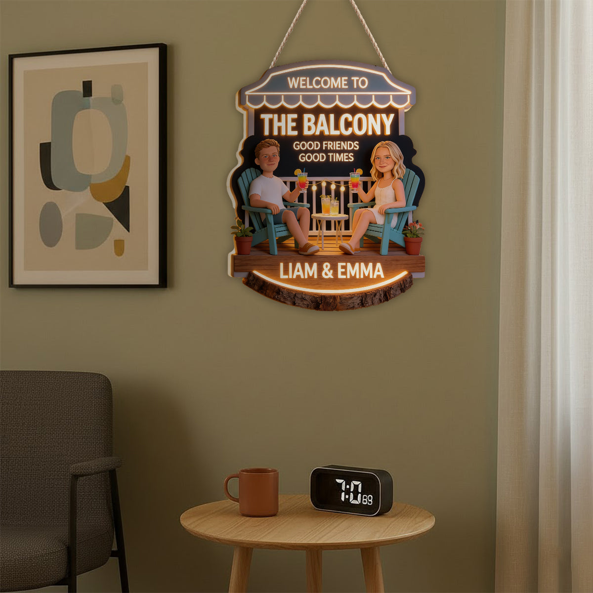 Personalized Latino Couple Patio Backyard LED Acrylic Sign Home Decor