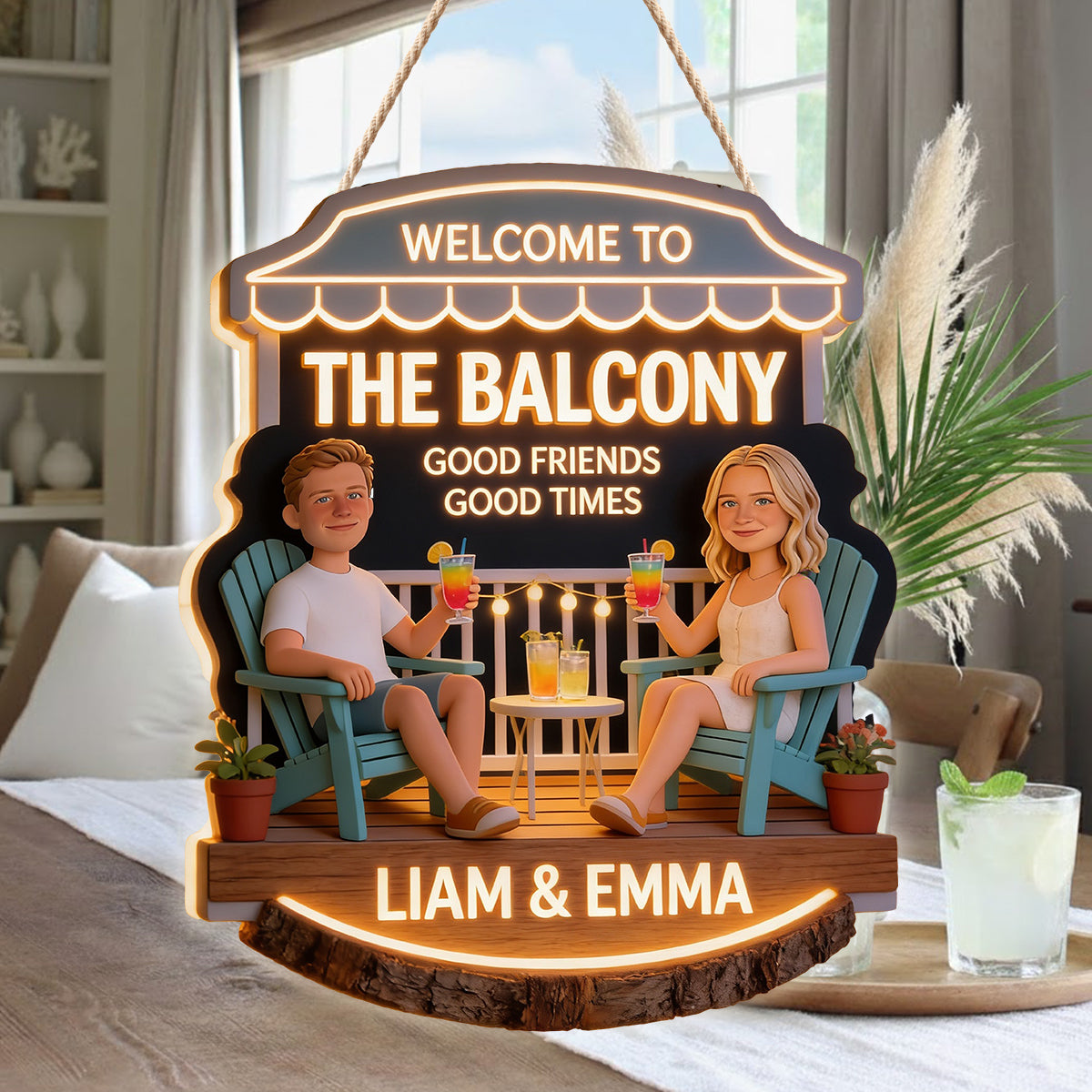 Personalized Middle-Aged Latino Couple Backyard LED Acrylic Sign Patio Decor