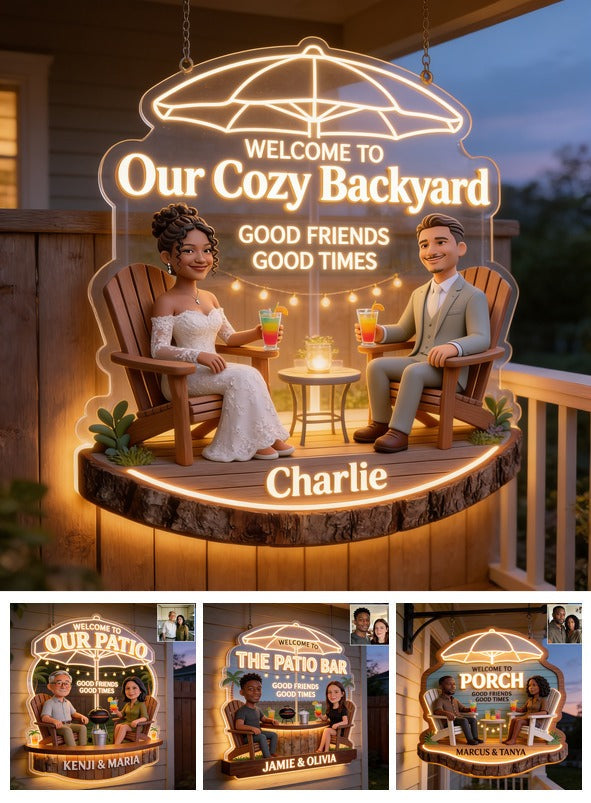 Personalized Latino Couple Wedding Backyard LED Acrylic Sign