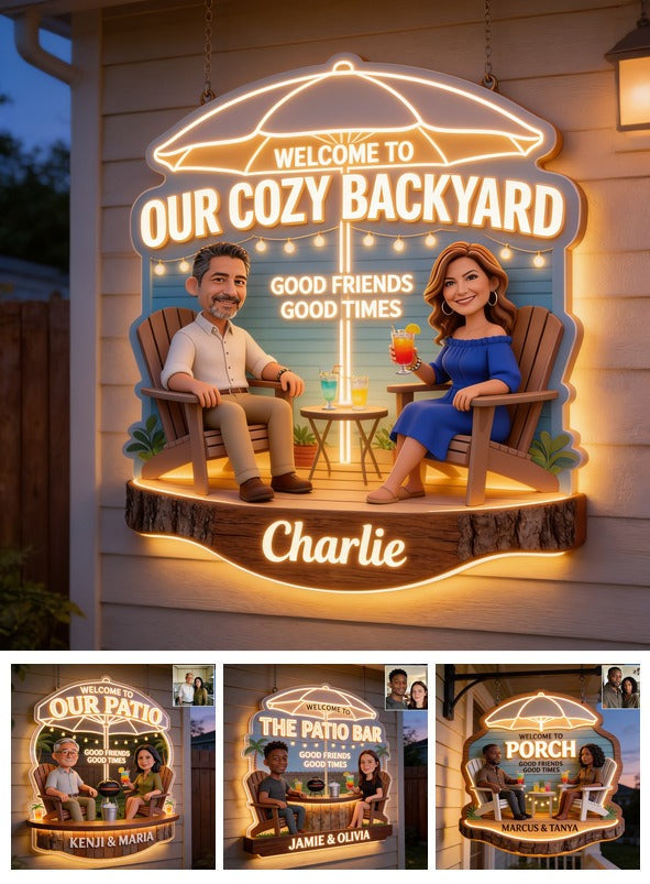 Personalized Middle-Aged Latino Couple Backyard LED Acrylic Sign Patio Decor