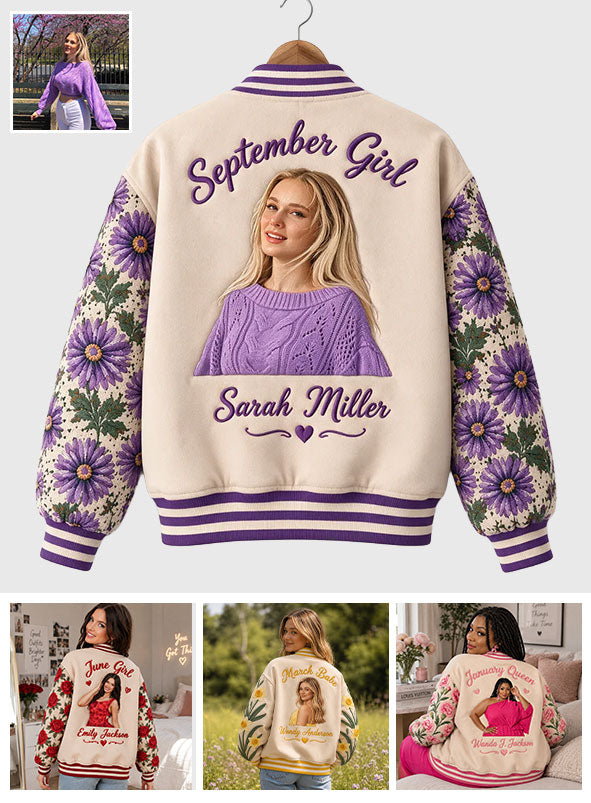 Personalized Black Woman Sunflower Floral Varsity Jacket Gift for Her