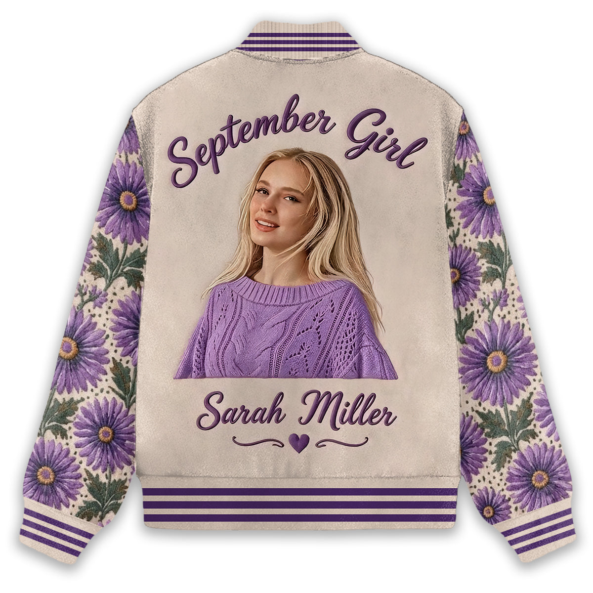 Personalized Middle-Aged Black Woman Floral Varsity Jacket Custom Portrait Gift
