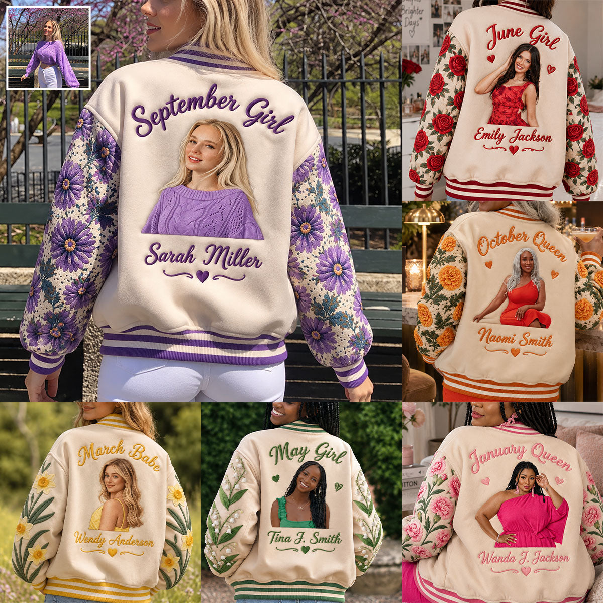 Personalized Black Woman Sunflower Floral Varsity Jacket Gift for Her