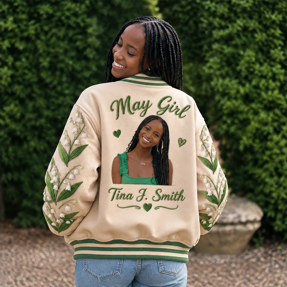 Personalized Older Latina Woman Floral Varsity Jacket, Mom Grandma Wife Gift