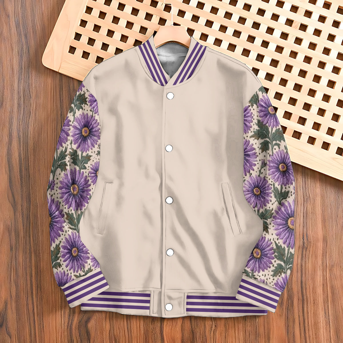 Personalized Middle-Aged Latina Woman Floral Varsity Jacket Mom Grandma Wife Gift