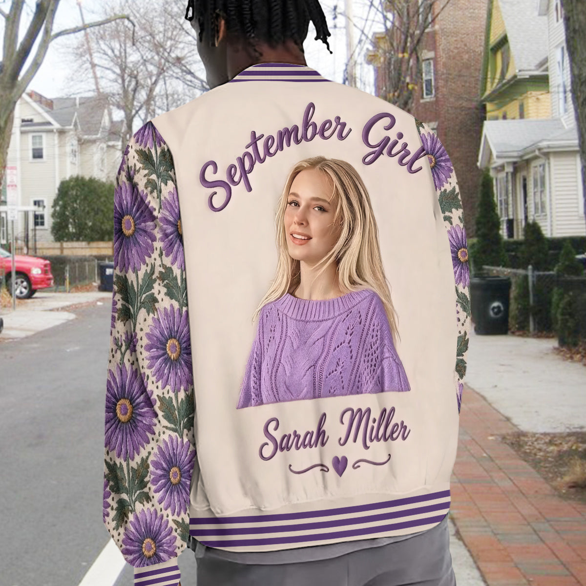 Personalized Older Latina Woman Floral Varsity Jacket, Mom Grandma Wife Gift