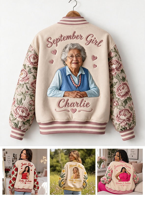 Personalized Older Latina Woman Floral Varsity Jacket, Mom Grandma Wife Gift