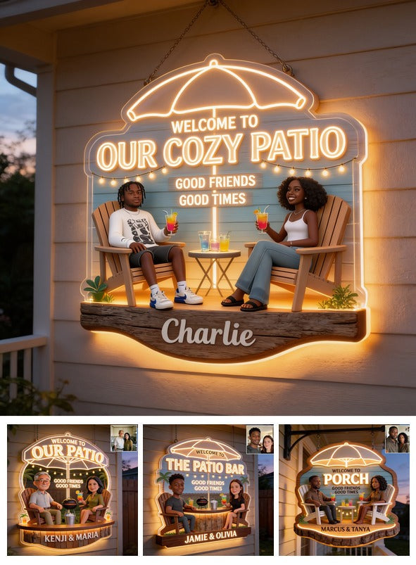 Personalized Black Couple Patio LED Light Acrylic Sign Backyard Decor