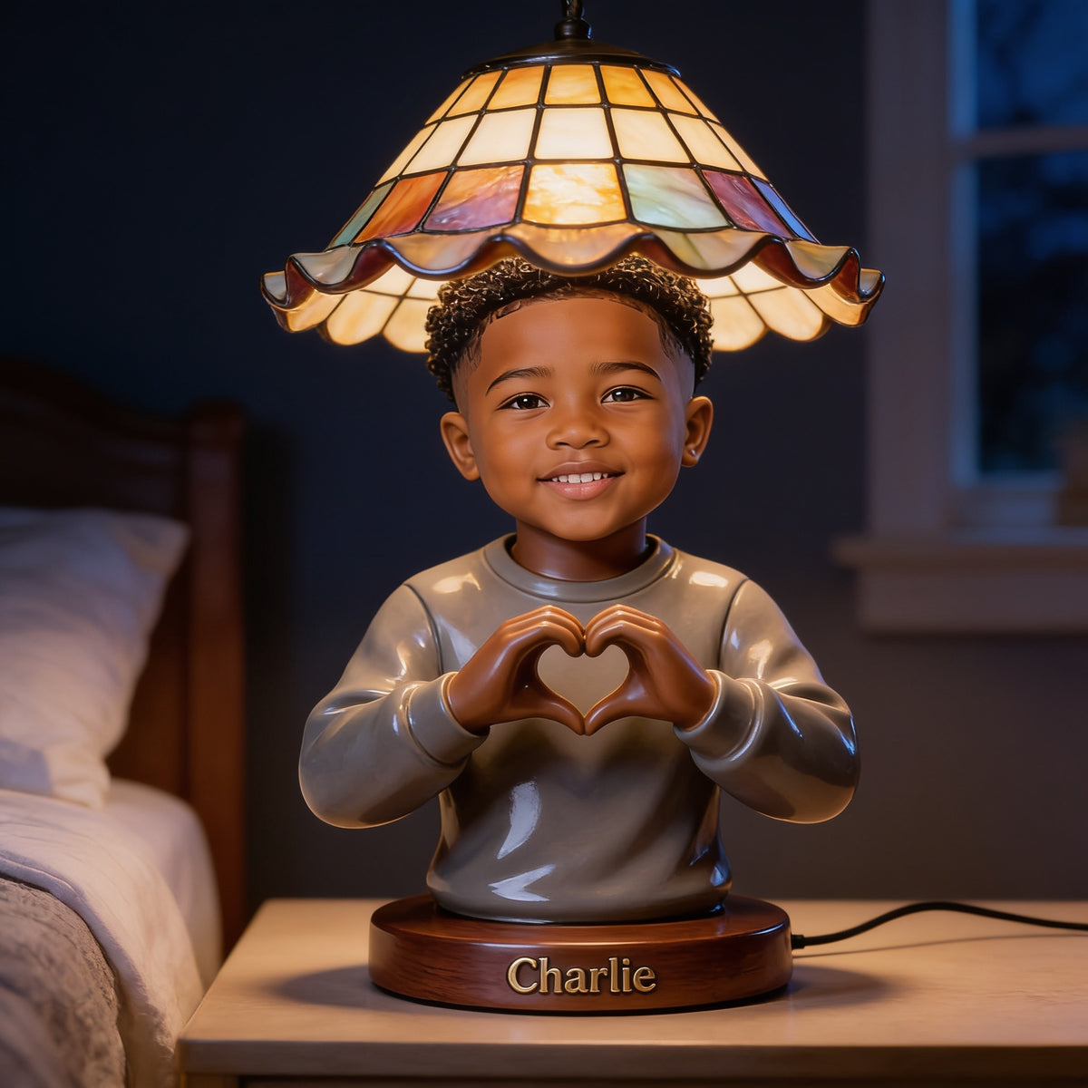 Personalized Black Little Boy Acrylic LED Night Light, Gift for Son Grandson Nephew