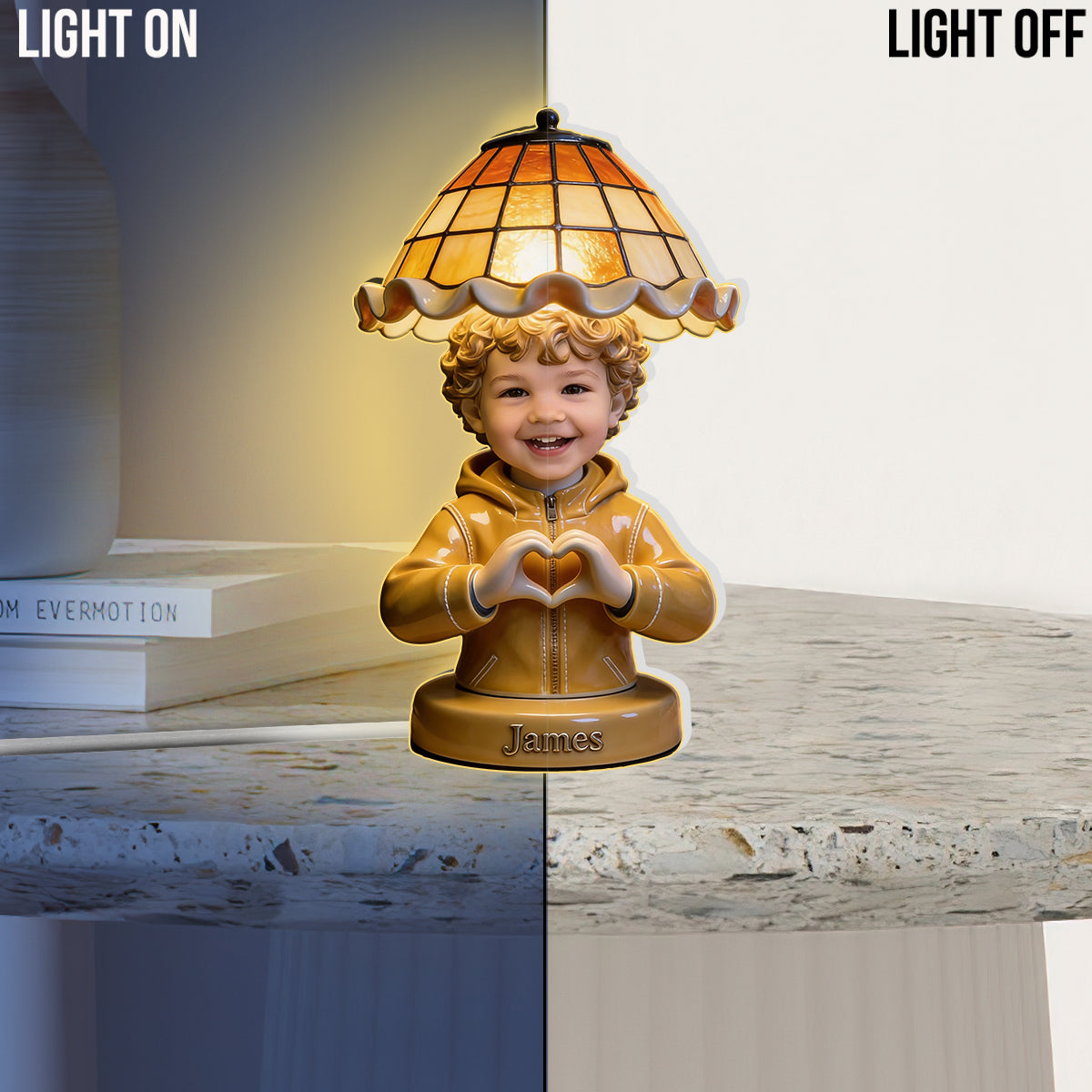 Personalized Black Little Boy Acrylic LED Night Light, Gift for Son Grandson Nephew