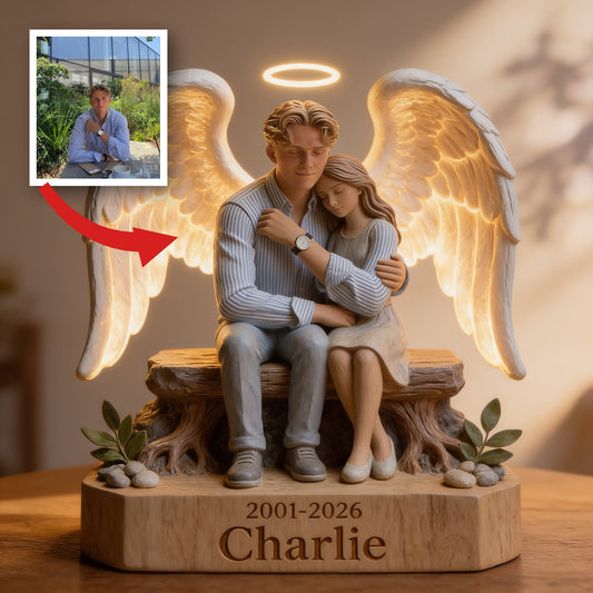 Personalized Memorial Angel Man 2001-2026 Acrylic LED Night Light