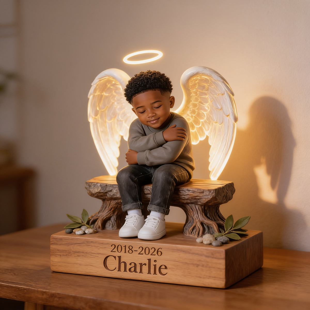Personalized Memorial Black Little Boy 2018-2026 Acrylic LED Night Light