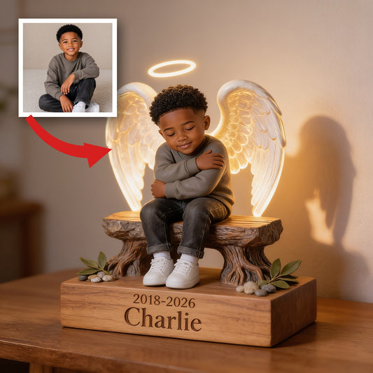 Personalized Memorial Black Little Boy 2018-2026 Acrylic LED Night Light