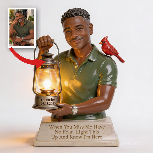 Personalized Middle-Aged Black Man Memorial Acrylic LED Night Light, Dad Husband Remembrance Gift
