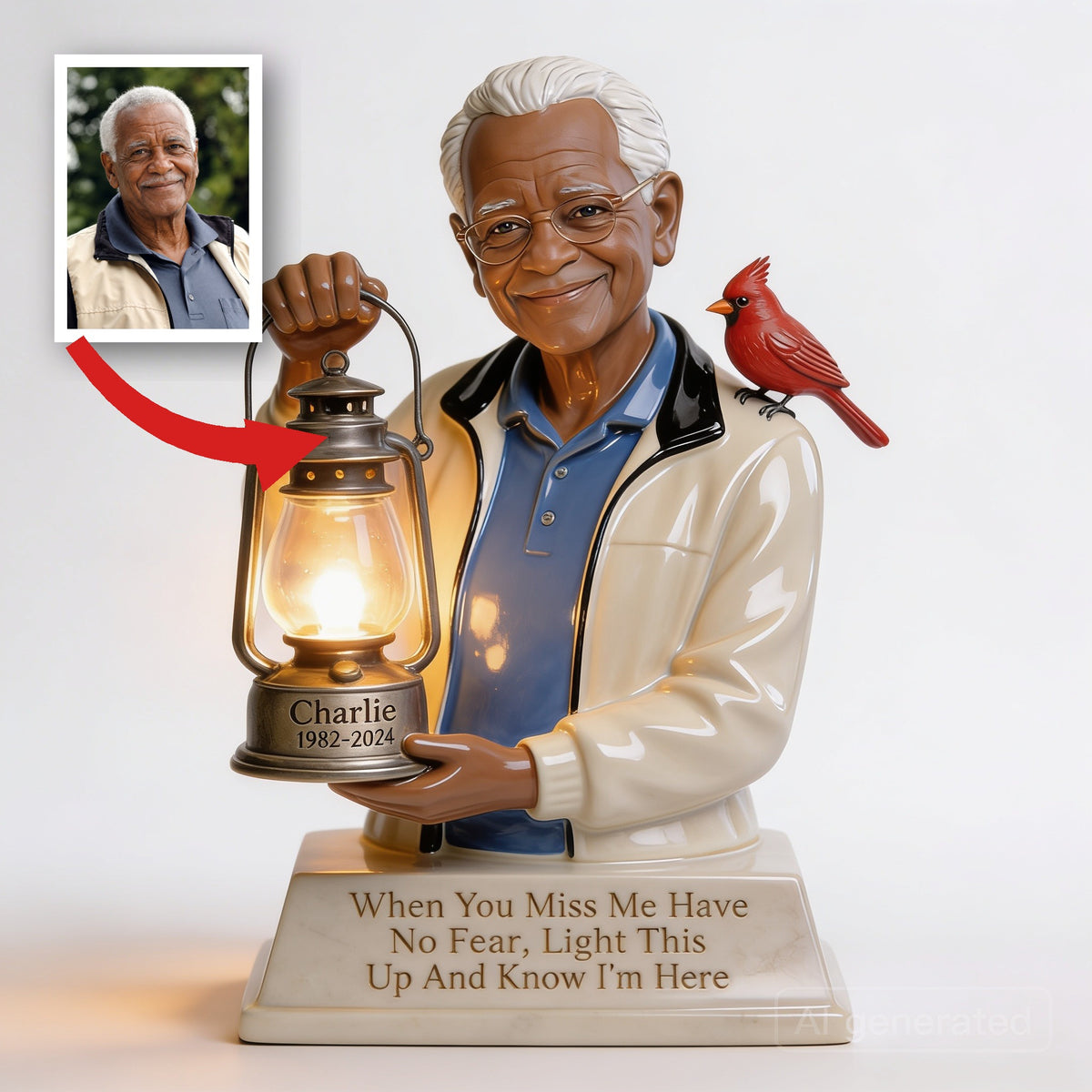 Personalized Older Black Man Grandfather Memorial Acrylic LED Night Light