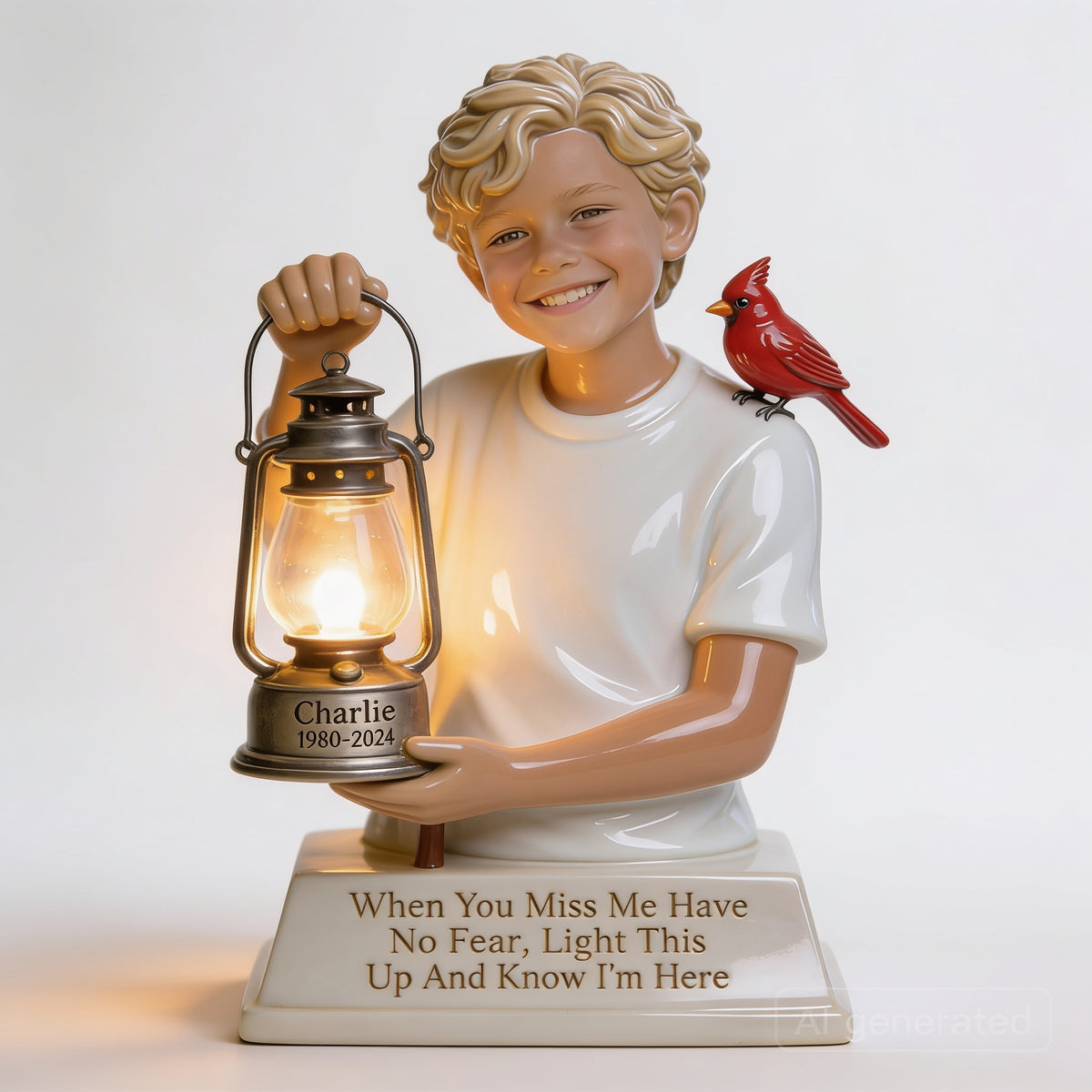 Personalized Little Boy Memorial Acrylic LED Night Light Statue
