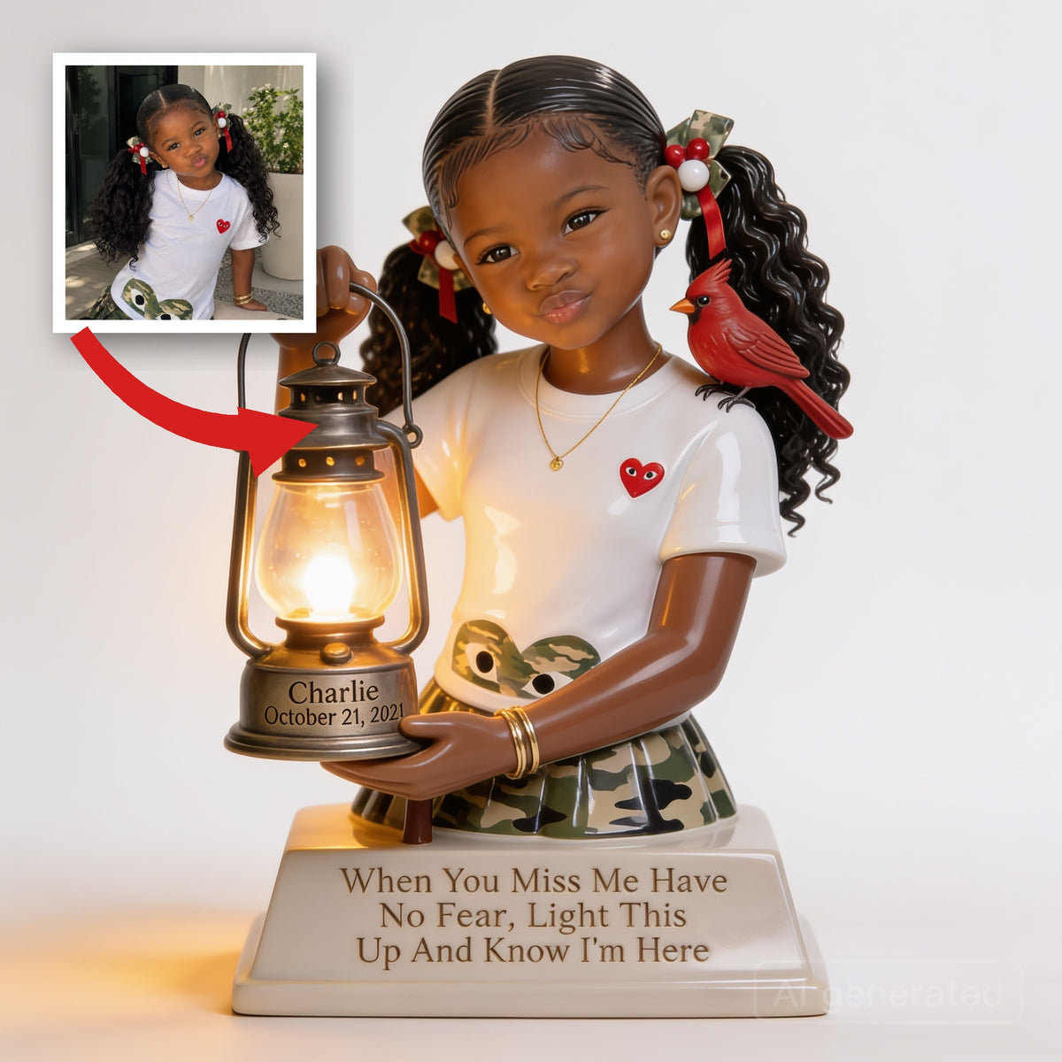 Personalized Black Little Girl Memorial Acrylic LED Night Light