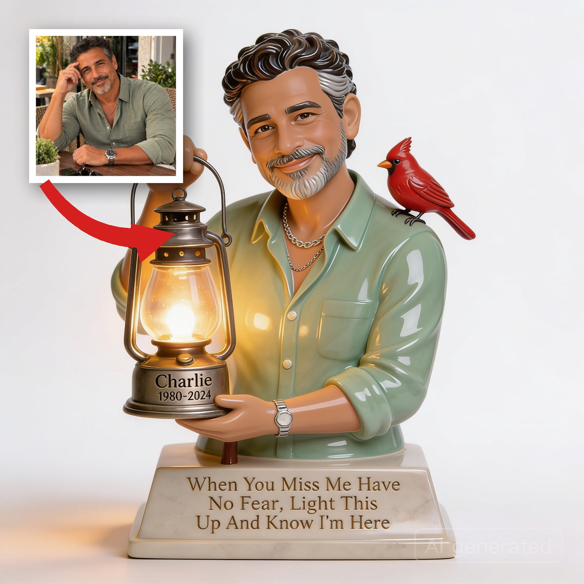 Personalized Middle-Aged Latino Man Memorial Acrylic LED Night Light Dad Husband Remembrance Gift