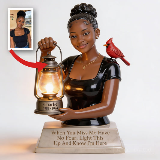Personalized Black Woman Memorial Acrylic LED Night Light Lantern Statue