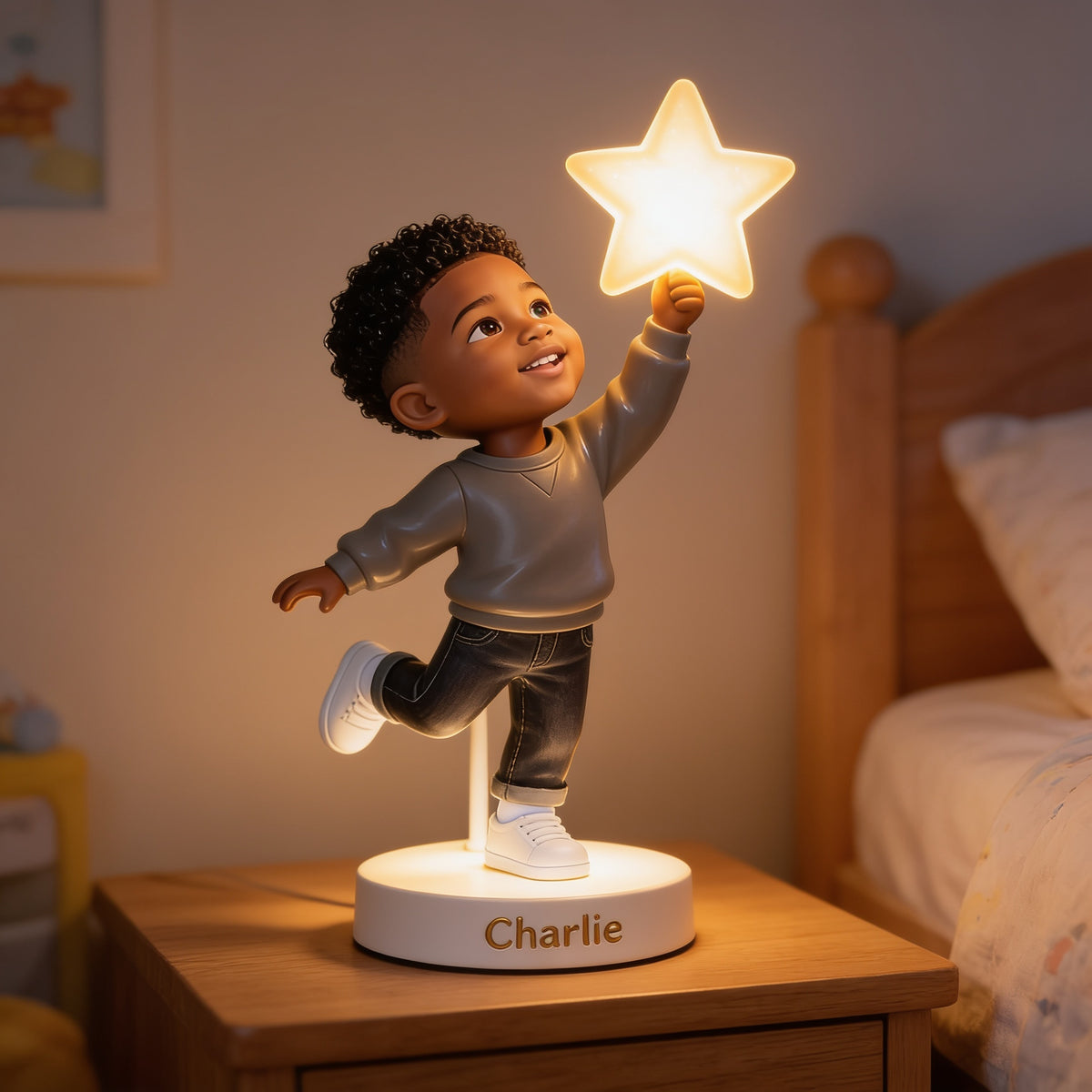 Personalized Black Little Boy Acrylic LED Night Light Son Grandson Nephew Gift