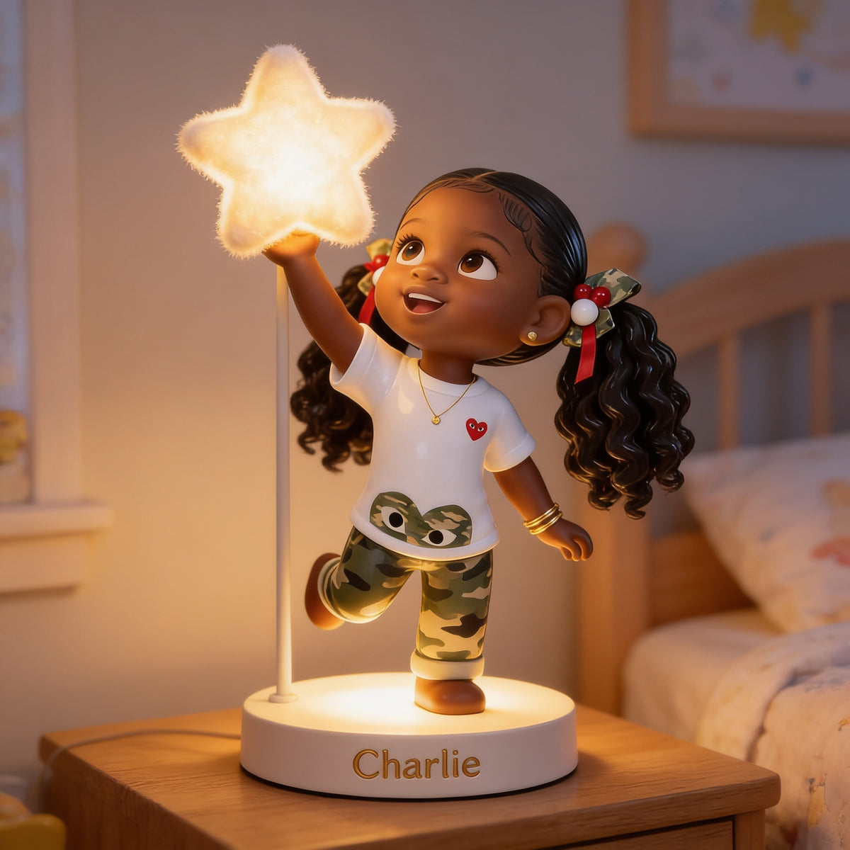 Personalized Black Little Girl Acrylic LED Night Light Kids Bedroom Gift