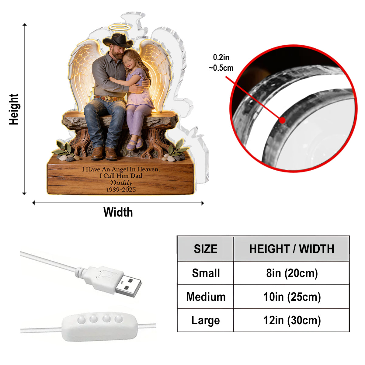 Personalized Memorial Latino Man 2001-2026 Acrylic LED Night Light