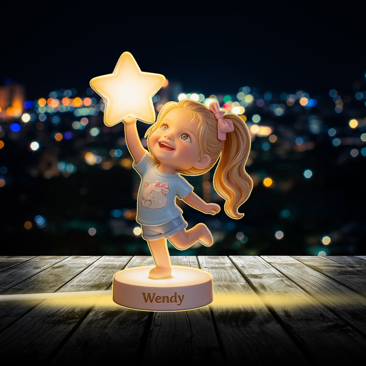 Personalized Black Little Girl Acrylic LED Night Light Kids Bedroom Gift