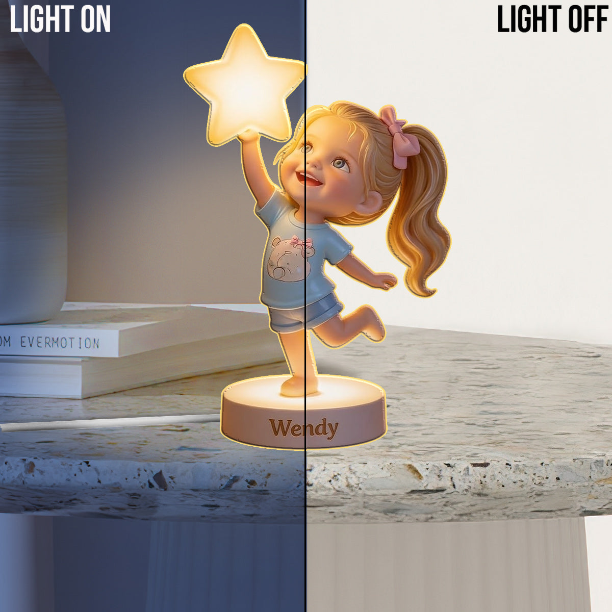 Personalized Black Little Girl Acrylic LED Night Light Kids Bedroom Gift