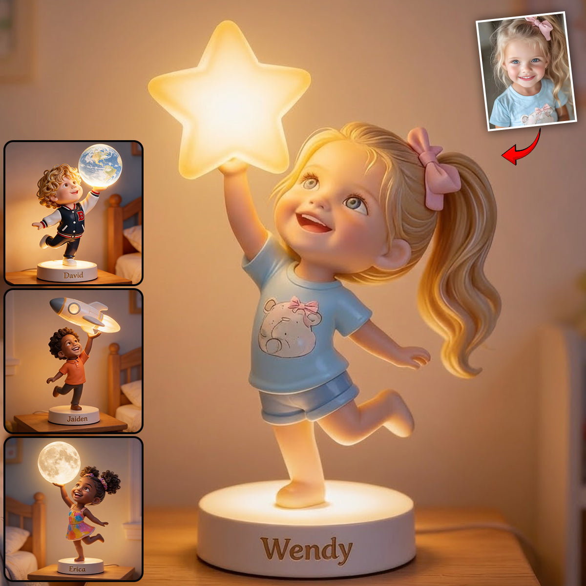 Personalized Black Little Boy Acrylic LED Night Light Son Grandson Nephew Gift