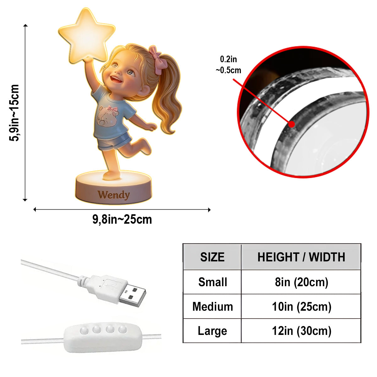 Personalized Black Little Boy Acrylic LED Night Light Son Grandson Nephew Gift