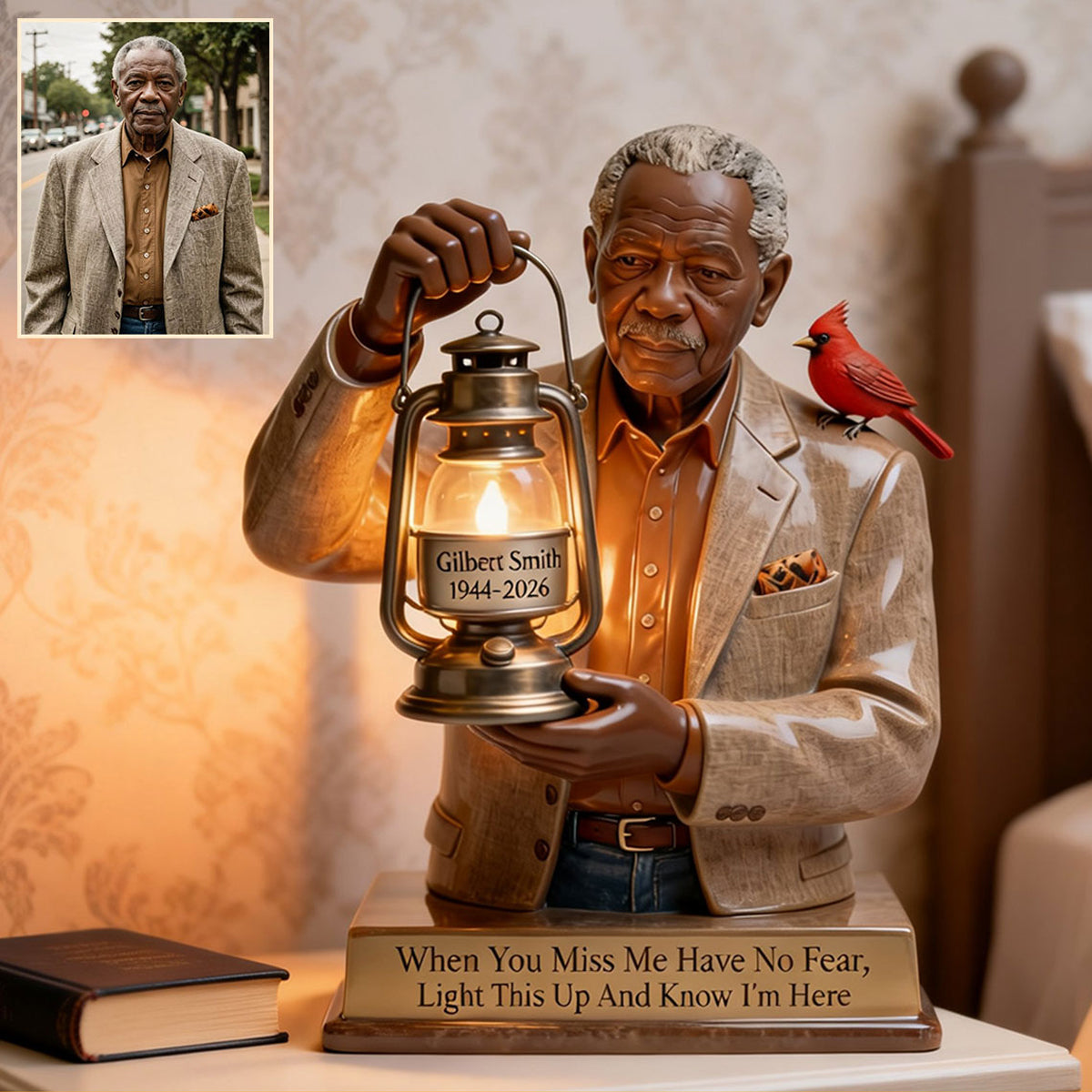 Personalized 1980-2024 Memorial Man Lantern Statue LED Night Light