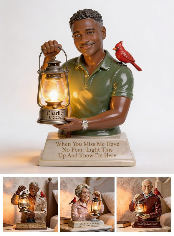 Personalized Middle-Aged Black Man Memorial Acrylic LED Night Light, Dad Husband Remembrance Gift