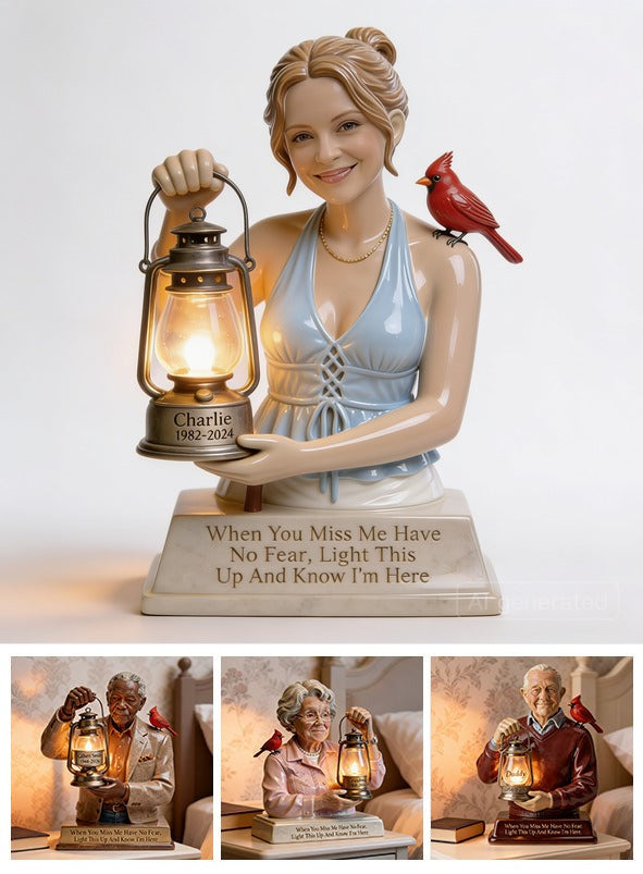 Personalized Woman with Red Cardinal Memorial LED Night Light Statue