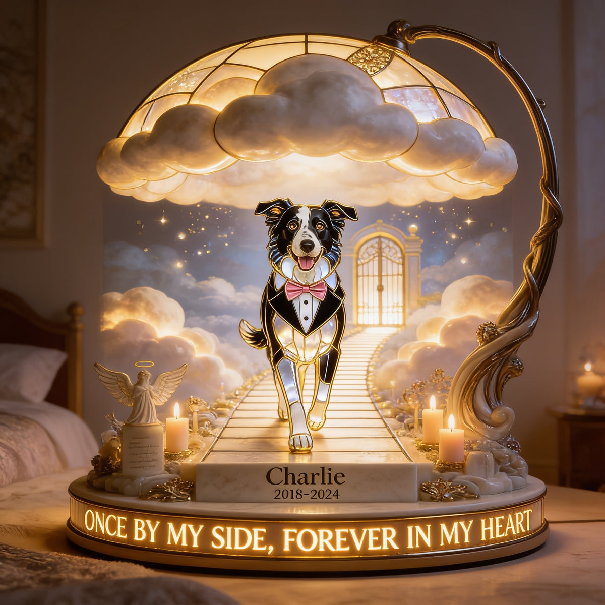Personalized Memorial Border Collie Acrylic LED Night Light Pet Loss Gift