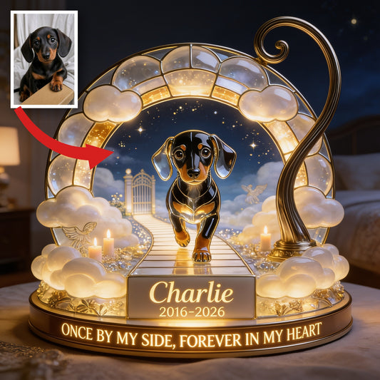 Personalized Memorial Black and Tan Dachshund Puppy Acrylic LED Night Light