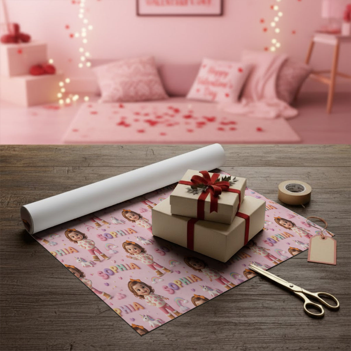 Personalized Black Little Girl Wrapping Paper - Gift for Daughter Granddaughter Niece