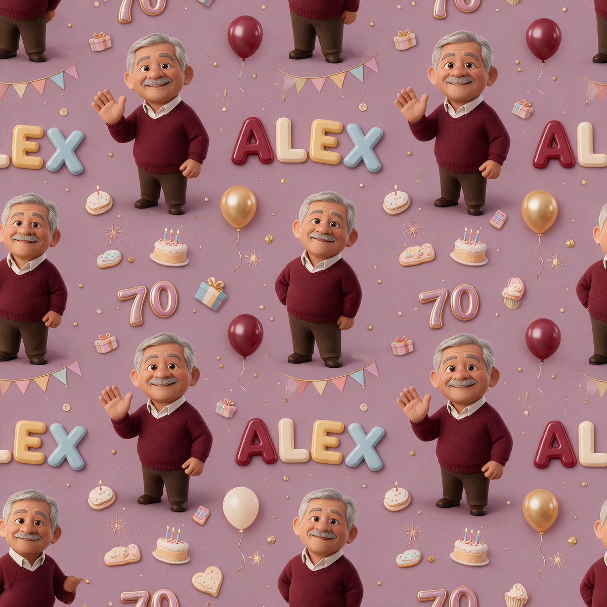 Personalized 70th Birthday Older Latino Man Wrapping Paper Gift for Grandpa Dad Husband