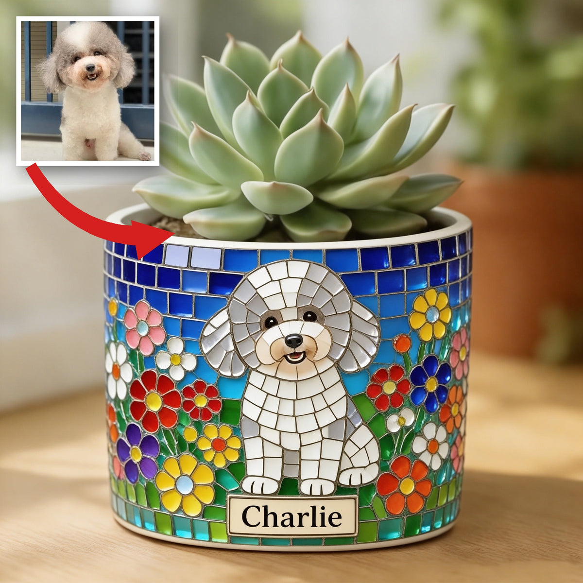 Personalized Curly Fur Poodle Ceramic Plant Pot Home Decor Gift