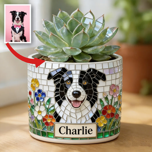 Personalized Black and White Border Collie Ceramic Plant Pot Dog Lover Gift