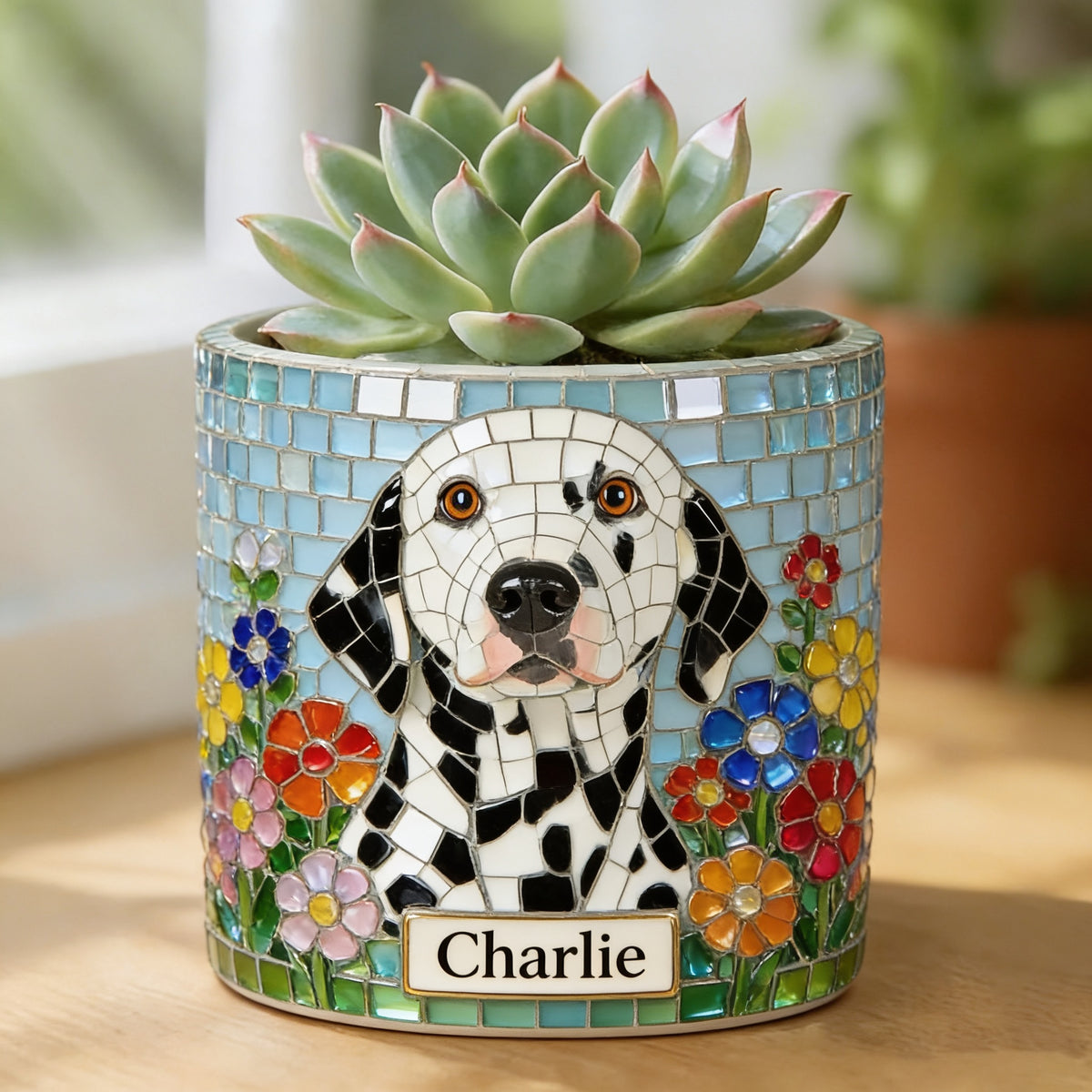 Personalized Dalmatian Ceramic Plant Pot Black White Spotted Dog Succulent Home Decor