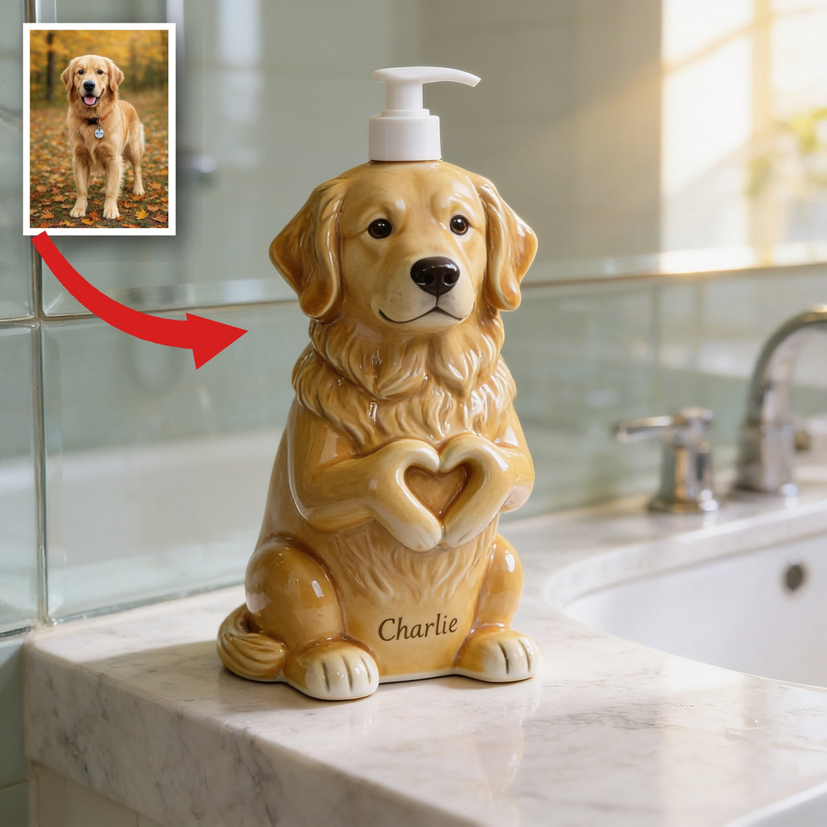 Personalized Adult Golden Retriever Soap Dispenser Dog Lover Bathroom Decor