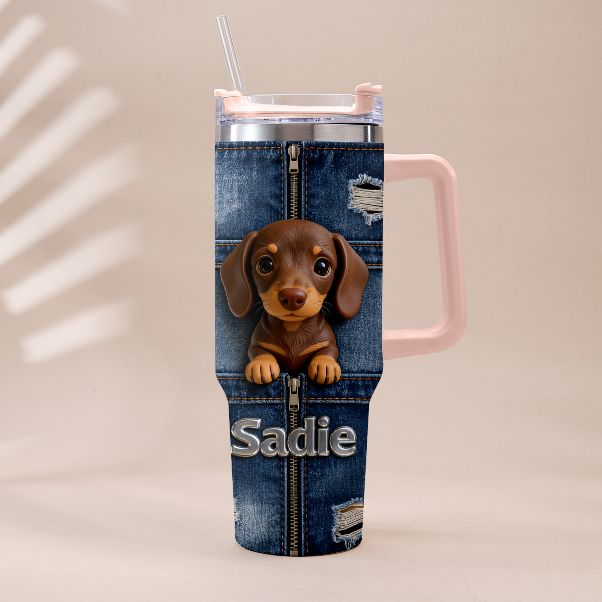 Personalized Dalmatian Tumbler with Plush Charm, Pet Owner Gift
