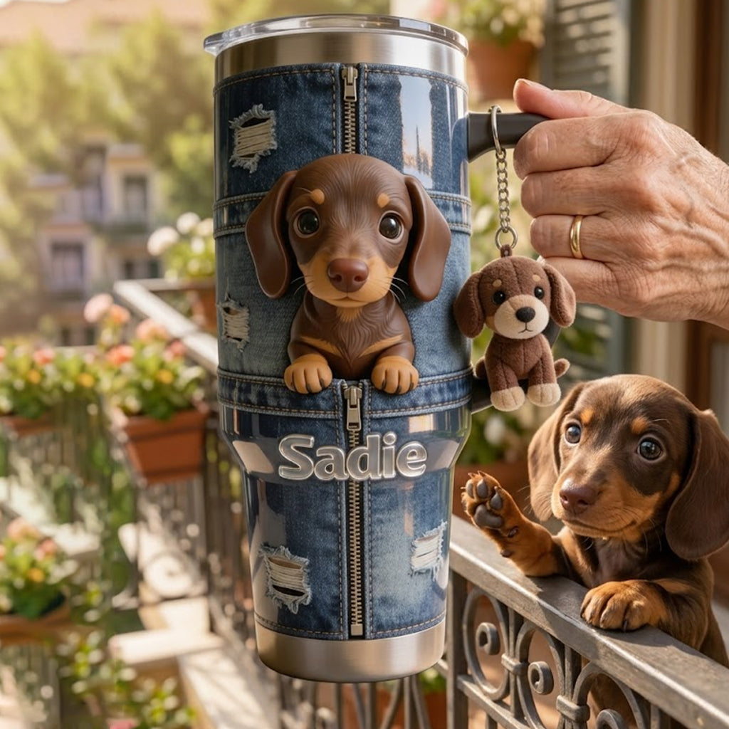 Personalized Dalmatian Tumbler with Plush Charm, Pet Owner Gift