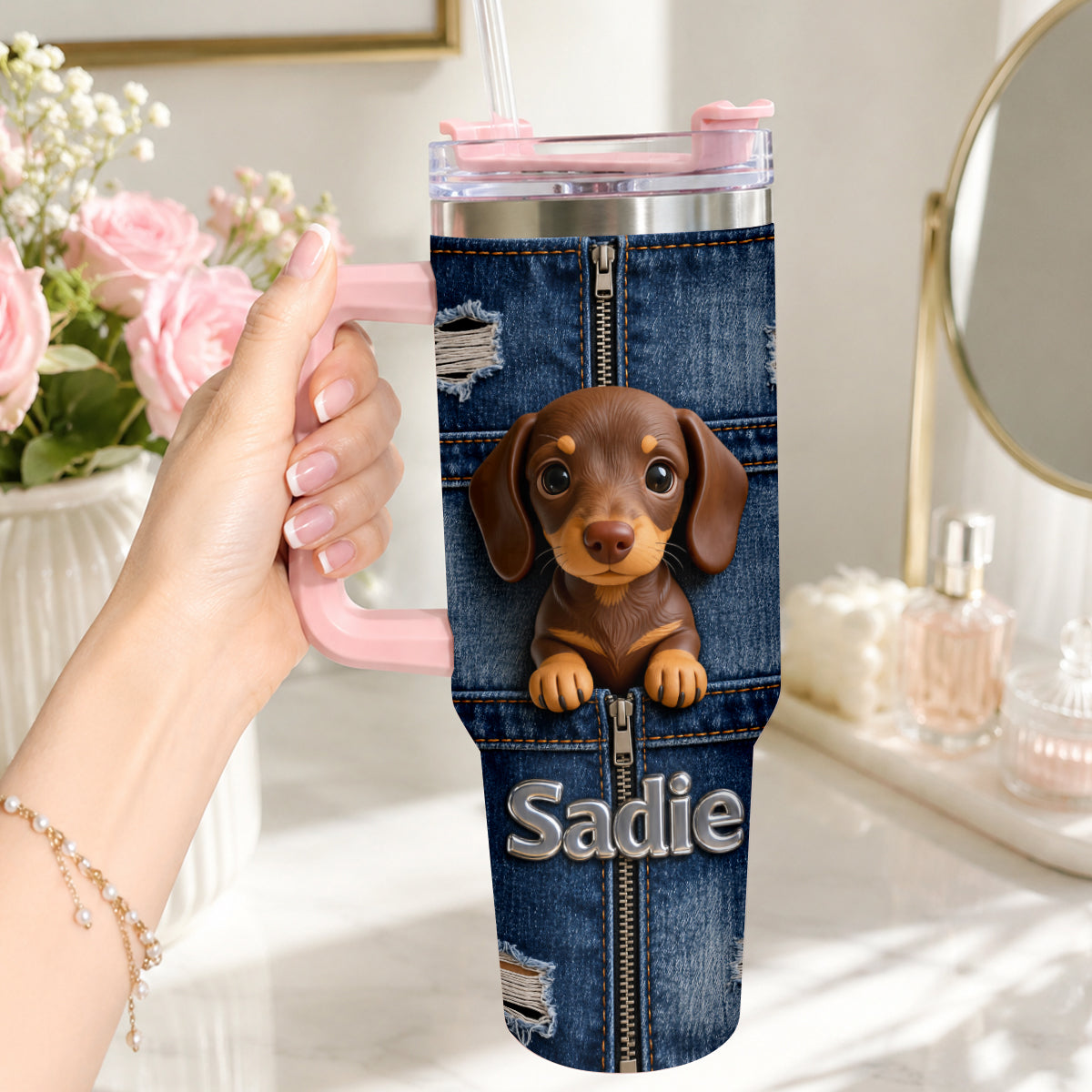 Personalized Dalmatian Tumbler with Plush Charm, Pet Owner Gift