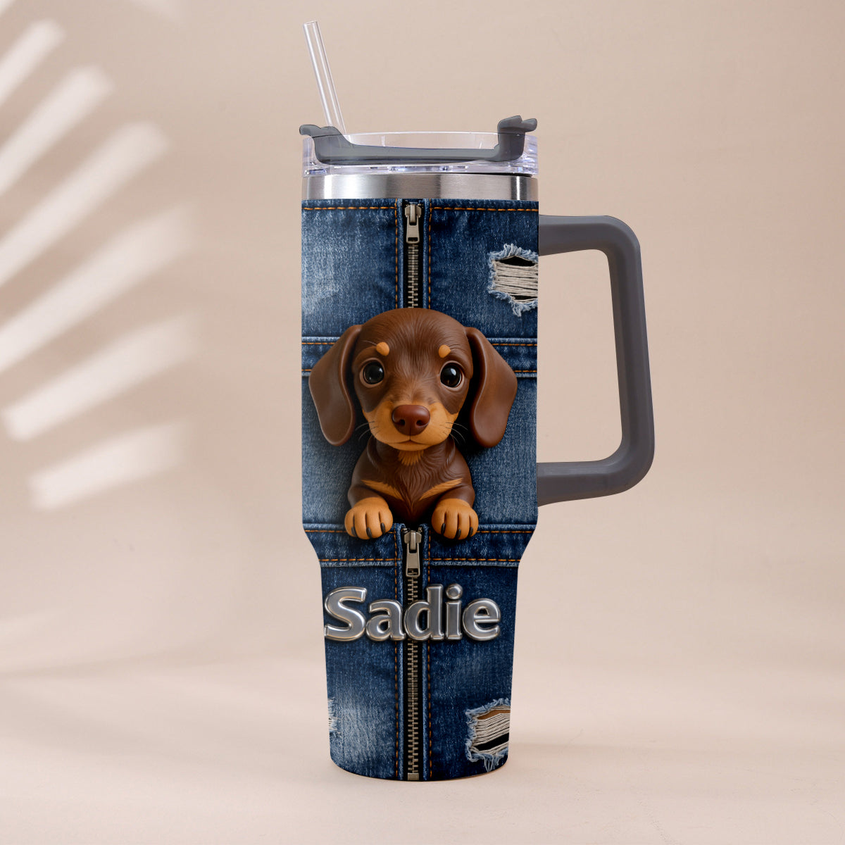 Personalized Dalmatian Tumbler with Plush Charm, Pet Owner Gift